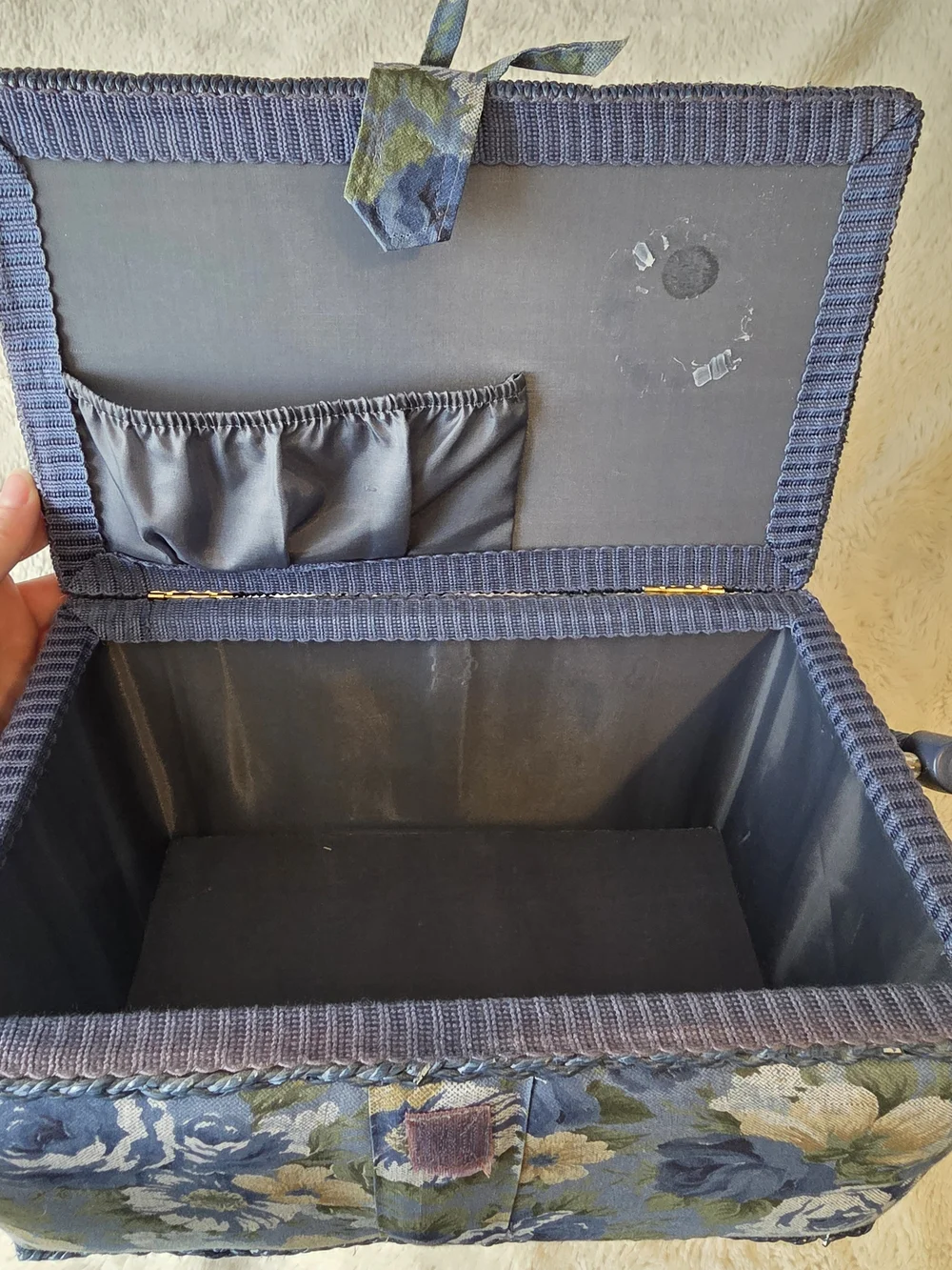Floral Blue Fabric Handled Sewing Basket